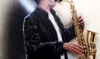 Teilcollage eines Saxophonspielers von Harald Wolf aus Bruchsal